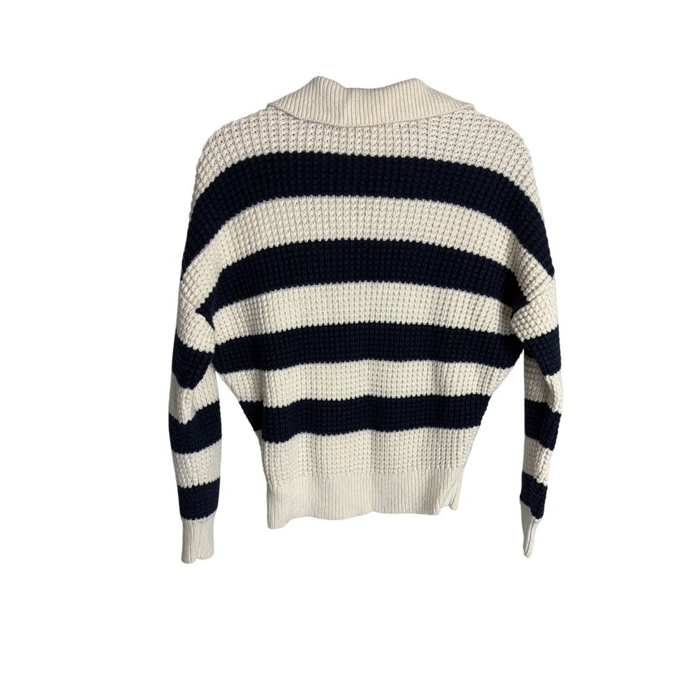 Madewell Waffle-Knit Henley Sweater Blue Ivory Stripe-sz Small - Picture 9 of 9